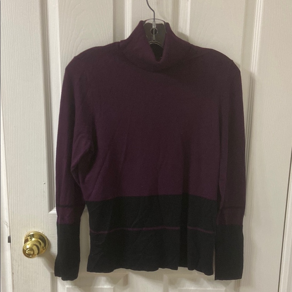 Elegant Purple and Black Color Block Sweater